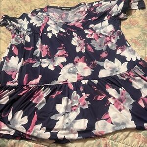 Floral Navy and Pink Blouse